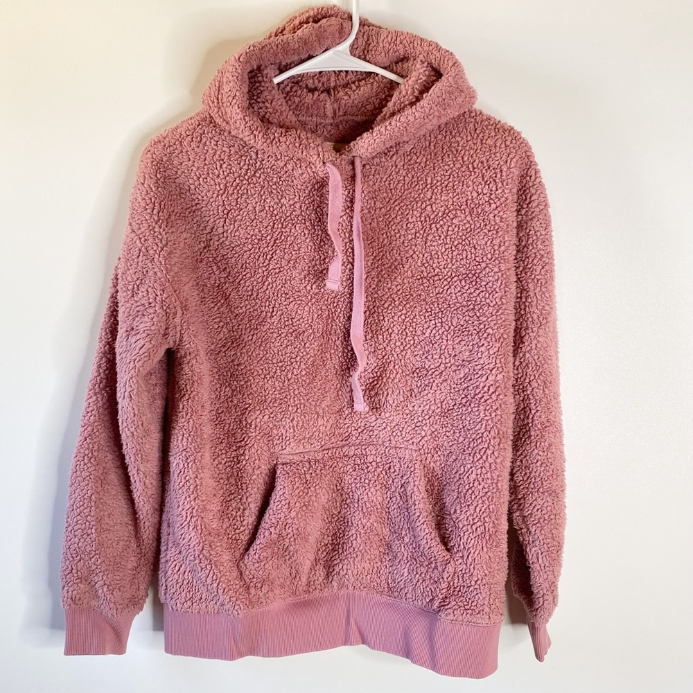 AERO Juniors Fleece Teddy Bear Hoodie Sz XS Dusty Rose/Pink Pullover Cozy
